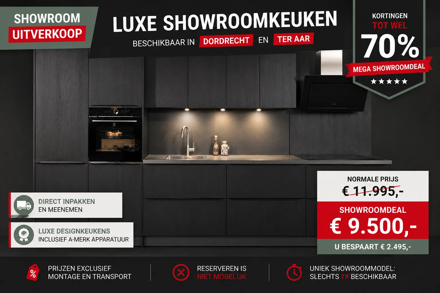 Showroomkeuken 21 in de showrooms van Keukenwarenhuis.nl in Ter Aar & Dordrecht